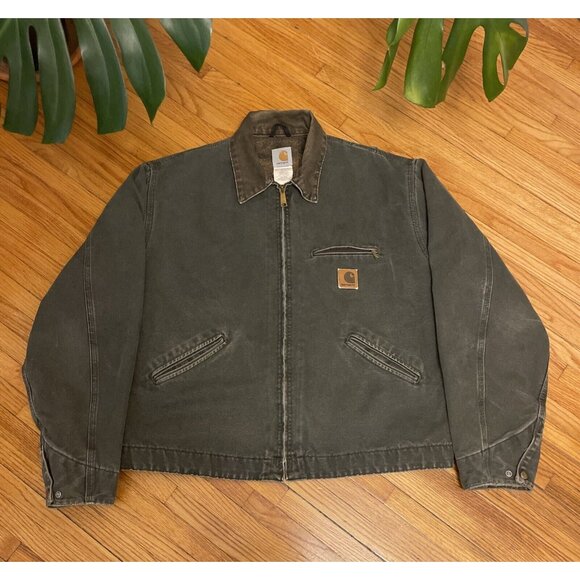Vintage XL Carhartt J97 MOS Detroit Moss Green Patina Blanket Lined Jacket USA - Picture 2 of 12